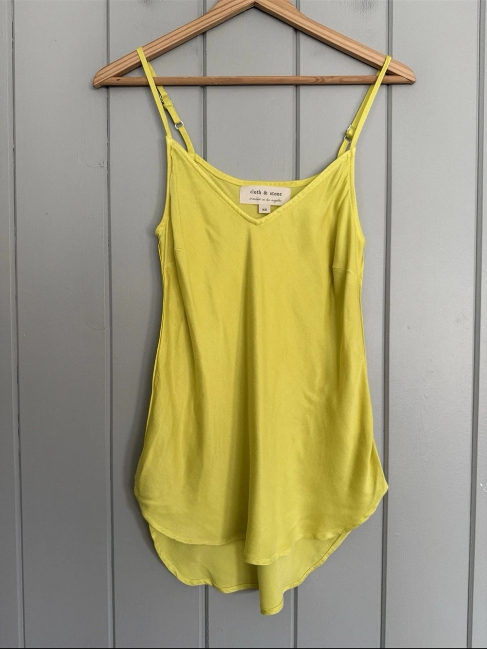 Cloth & Stone Anthropologie Tank Top XS Cupro Rayon Bright Yellow Dipped Hem